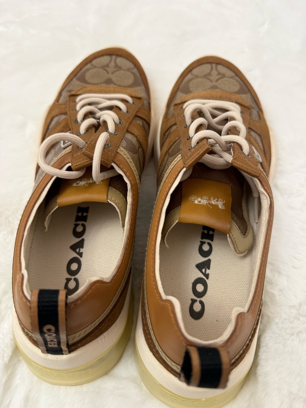 Coach Signature Monogram Sneakers Brown Canvas Suede Lace-Up Size 12D - Picture 3 of 9
